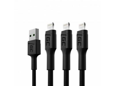 Green Cell KABGCSET06 set 3 rýchlonabíjacích káblov USB - Lightning 200cm biela LED