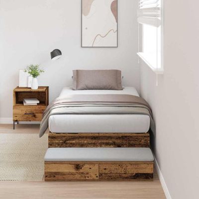 vidaXL Rám postele s úložným prostorem so zásuvkou Staré drevo 75 cm
