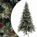 vidaXL Osvetlený vianočný stromček so šiškami, zelený 225 cm, PVC a PE