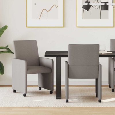 vidaXL Jedálenské stoličky na kolieskach 2 pcs Sivohnedá látka