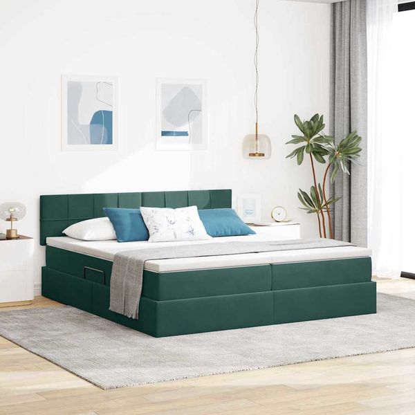 vidaXL Úložná posteľ s matracmi s úložiskom Tmavozelená 90 x 200 cm