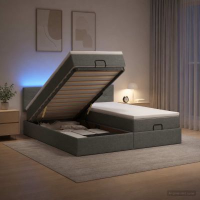 vidaXL Ottoman posteľ s matracom a LED Tmavosivá 160 x 200 cm Látka