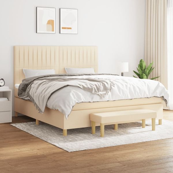 vidaXL Posteľný rám boxspring s matracom krémový 160x200 cm látka