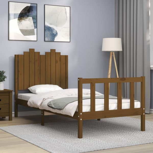 vidaXL Posteľný rám s čelom medovohnedý 90x200 cm masívne drevo
