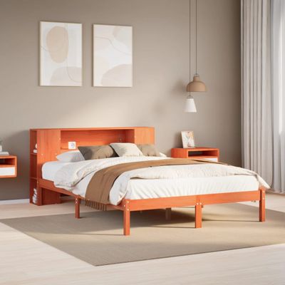vidaXL Posteľ s knižnicou bez matraca vosková 150x200 cm borovica