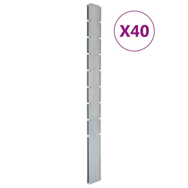 vidaXL Záhradné plotové stĺpiky 40 ks strieborné 220 cm pozinkov. oceľ