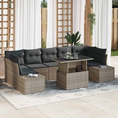 vidaXL Súprava záhradných pohoviek s vankúšom 8 pcs Sivá