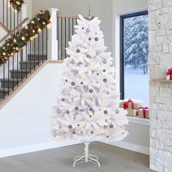vidaXL Umelý vianočný stromček Biela 128 x 128 x 270 cm PVC a kov