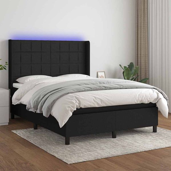 vidaXL Posteľ boxsping s matracom a LED čierna 140x190 cm látka