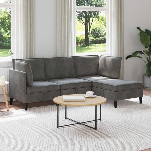 vidaXL Súprava nábytku do obývačky s vankúšom 4 pcs Tmavosivá Zamat