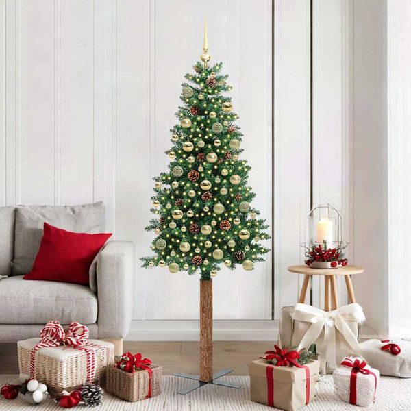 vidaXL Úzky vianočný stromček s 300 LED-i so stojanom Zelená 180 cm