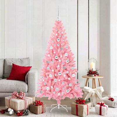 vidaXL Vianočný stromček s 300 LED-i so stojanom Ružová 180 cm PVC