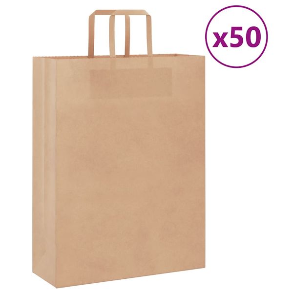 vidaXL Papierové tašky 50 ks s rúčkami, hnedá, 32x12x42 cm