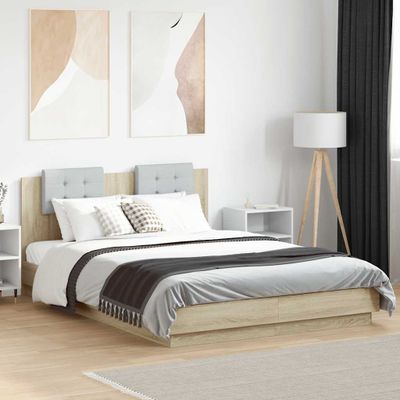 vidaXL Posteľný rám s čelom a LED svetlami dub sonoma 150x200 cm
