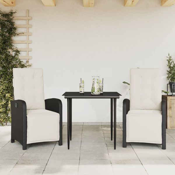 vidaXL 3-dielna bistro súprava s vankúšmi čierna polyratanová