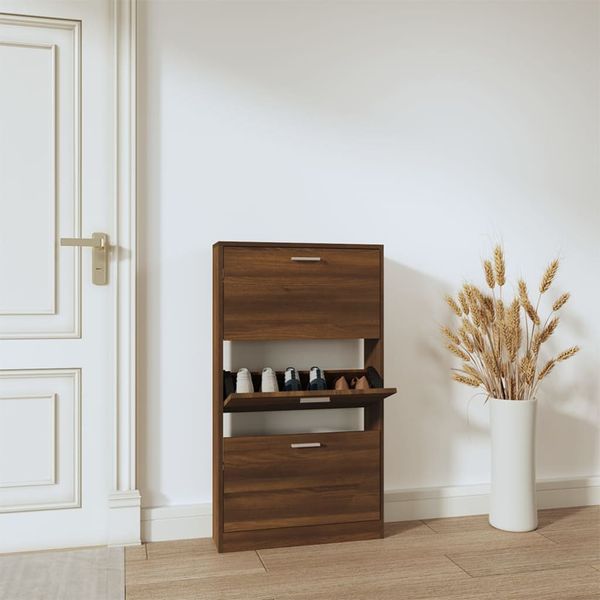 vidaXL Botník hnedý dub 59x17x108 cm spracované drevo