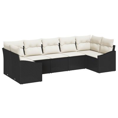 vidaXL Súprava záhradných pohoviek 7 pcs Čierna a krémová polyratan