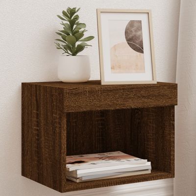 vidaXL Nočný stolík s LED svetlami nástenný hnedý dub