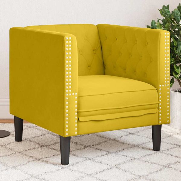 vidaXL Pohovka Chesterfield žltá zamat