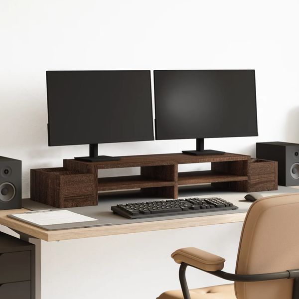 vidaXL Stojan na monitor s policou hnedý dub 100x27x15 cm komp. drevo