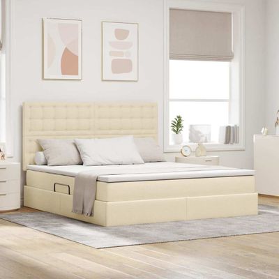 vidaXL LED úložná posteľ s matracom Krémová 160 x 200 cm Látka