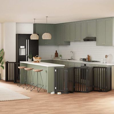 vidaXL Brána pre psa s dvere sklad. 15pan. čierna 750cm topoľové drevo