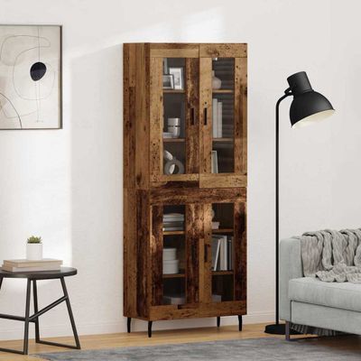 vidaXL Highboard 2 pcs Staré drevo Drevovláknitá doska a sklo