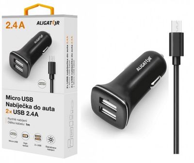 ALIGATOR Ponúka. do auta microUSB 2,4A TCH čierna