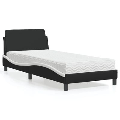 vidaXL Posteľ s matracom Dover čierno-biela 90x190 cm umelá koža