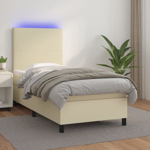vidaXL Boxspring posteľ s matracom a LED krémová 100x200 cm umelá koža