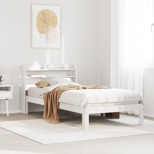 vidaXL Posteľný rám s čelom biely 75x190 cm borovicový masív