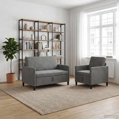 vidaXL Súprava pohovky s úložným priestorom 2 ks Tmavosivá Polyester