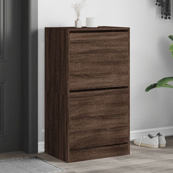 vidaXL Botník s 2 výklopnými zásuvkami hnedý dub 60x42x108 cm