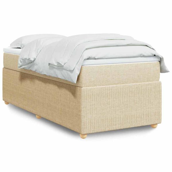 vidaXL Posteľný rám boxspring s matracom krémový 90x190 cm látka