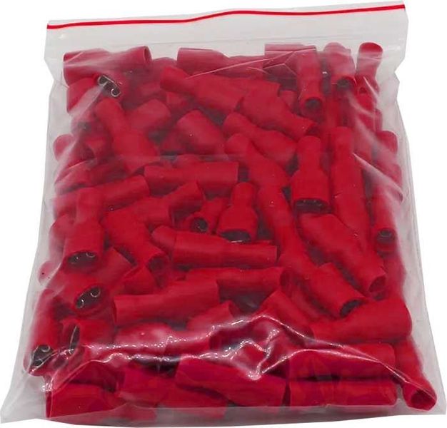 Faston-zdířka 4,8 mm červená, kábel 0,5-1,5 mm², plná izolácia, bal. 100 ks