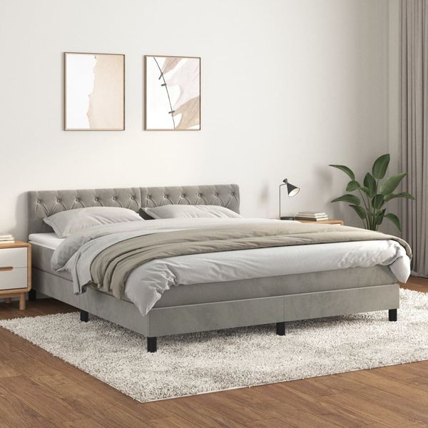 vidaXL Posteľný rám boxsping s matracom bledosivý 160x200 cm zamat