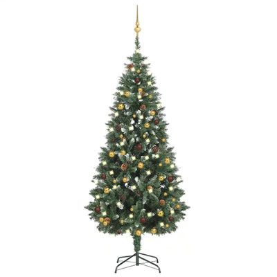 vidaXL Osvetlený umelý vianočný stromček s guľami 180 cm