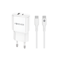 Nabíjačka Forever TC-01-20AC PD QC 1x USB-C 1x USB 20W biela + kábel USB-C - USB-C 20W