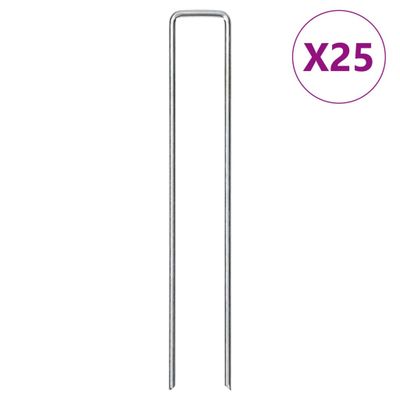 vidaXL Stanové kolíky v U tvare 25 ks 20x4 cm pozinkovaná oceľ