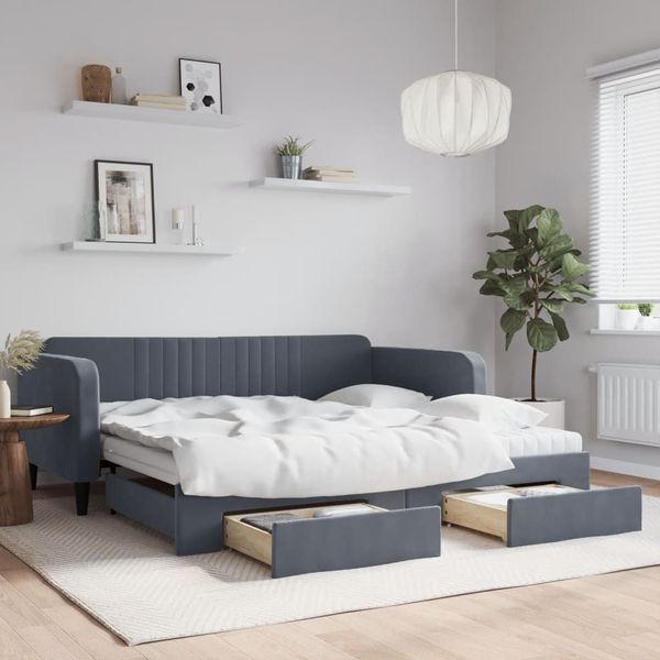 vidaXL Rozkladacia denná posteľ so zásuvkami tmavosivá 100x200cm zamat