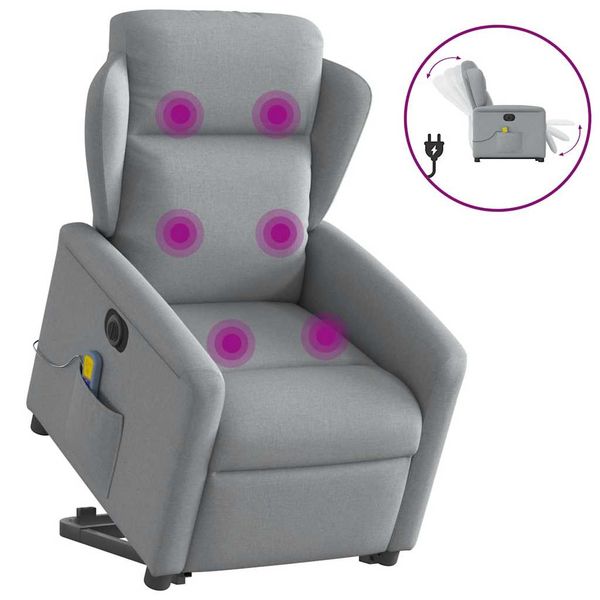 vidaXL Zdvíhacie sklápacie elektrické masážne kreslo svetlosivé látka