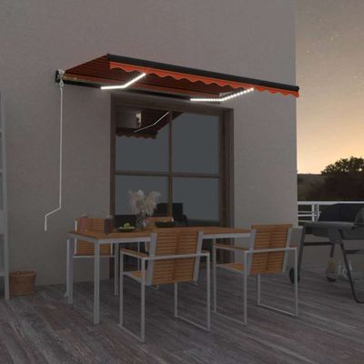 vidaXL Automatická markíza s LED a senzorom vetra 300x250 cm oranžová/hnedá