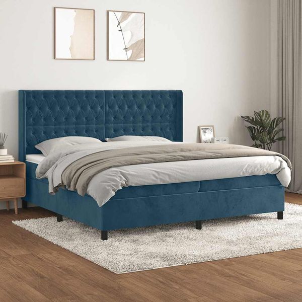 vidaXL Posteľný rám boxsping s matracom tmavomodrý 200x200 cm zamat
