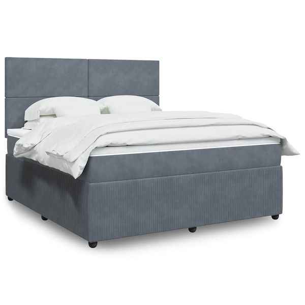 vidaXL Posteľný rám boxspring s matracom tmavosivý 180x200 cm zamat