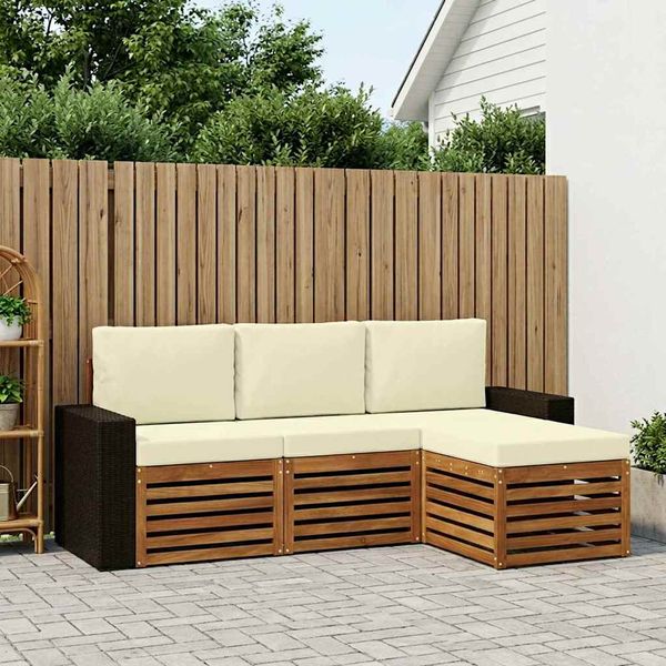 vidaXL Záhradná súprava gaučov s vankúšom 4 pcs Prírodná a krémová