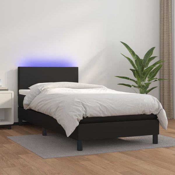 vidaXL Boxspring posteľ s matracom a LED čierna 90x190 cm umelá koža