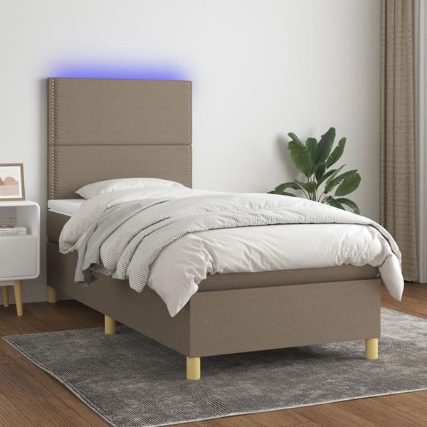 vidaXL Posteľ boxsping s matracom a LED sivohnedá 90x190 cm látka