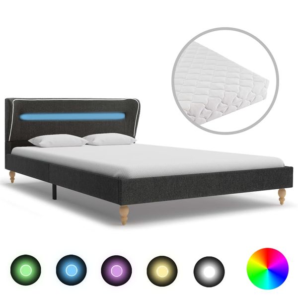 vidaXL Posteľ s matracom a LED tmavosivá 140x200 cm jutová