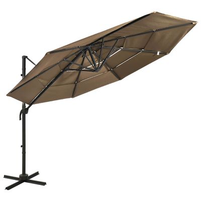 vidaXL 4-stupňový záhradný slnečník, hliníková tyč, sivohnedý 3x3 m