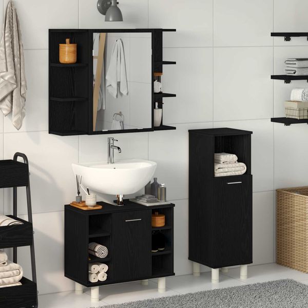 vidaXL Sada kúpeľňového nábytku 3 pcs Čierna 30 x 30 x 99,5 cm